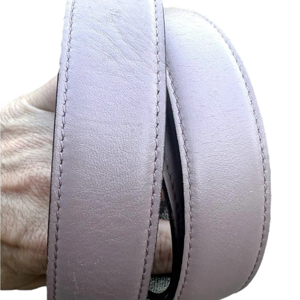 GUCCI Monogram Double G Reversible Mauve Pink Leather Gold Women's Belt 38”